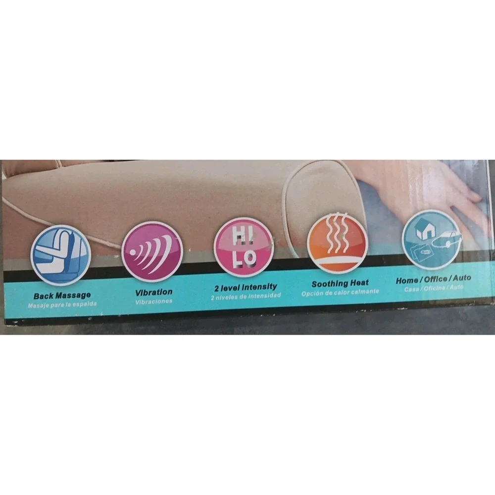 Spa Massage Back Massager Heat Vibration With 12V Auto Adapter 2 Level Intensity